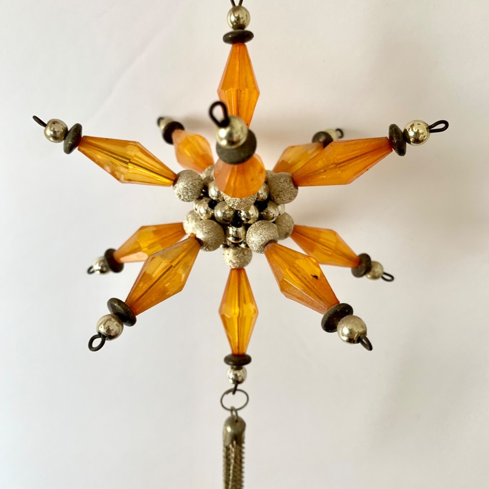 Amber Colored Star Window Ornament with Metal Tassel